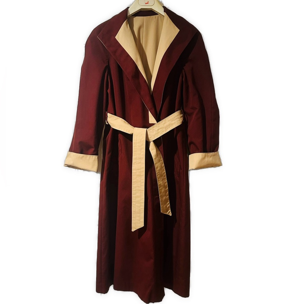 VINTAGE Etienne Aigner Beige & Maroon Reversible Trench Coat Rain Coat Outerwear